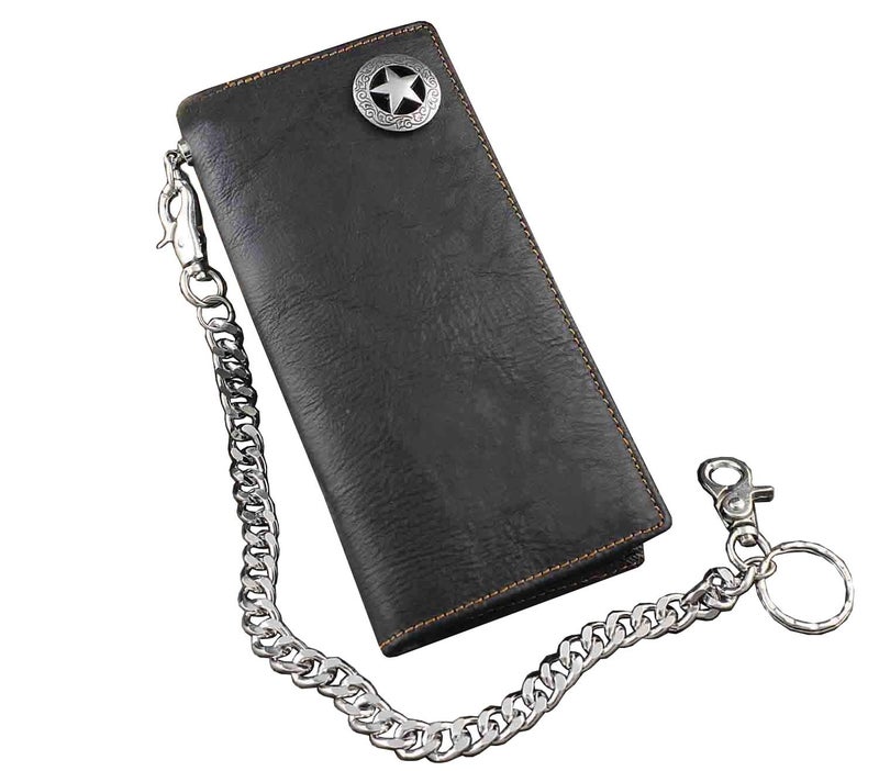vogueteen Biker Rock Star Concho Mens Card Money Long Black Real Leahter Wallet With Chain - Image 1